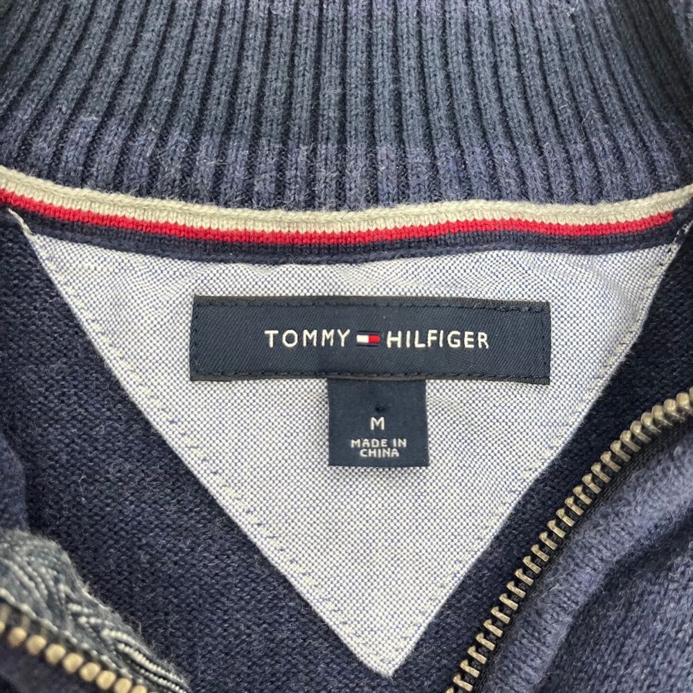 Tommy Hilfiger Mens Size M 1/4 Zip Pullover Sweater Blue Mock Neck Logo - Picture 3 of 8